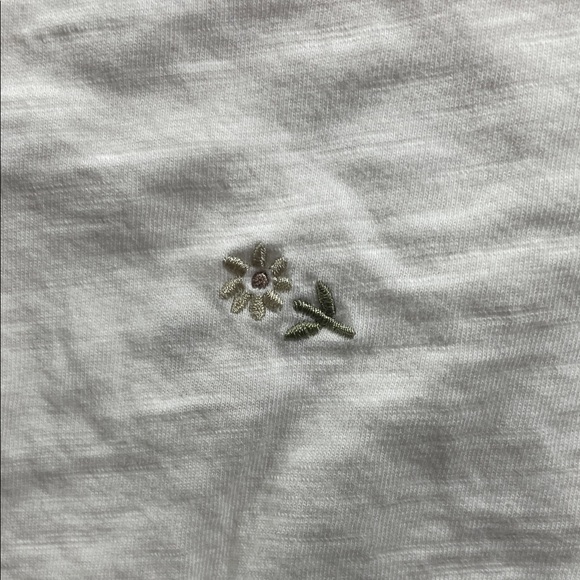 White Short Sleeve Tee with Subtle Floral Embroidery - Picture 2 of 8